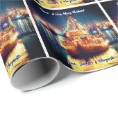 金色の光を持つクリスマスボート ラッピングペーパー (ロールコーナー)