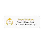 金色の卒業帽と月桂樹の卒業式 ラベル (正面)