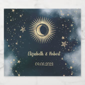 金色の太陽と月と星の夜空 スパークリングワインラベル (シングルラベル)