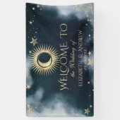 金色の太陽と月と星の夜空 横断幕 (縦)