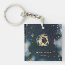 金色の太陽 月 星 夜空 キーホルダー