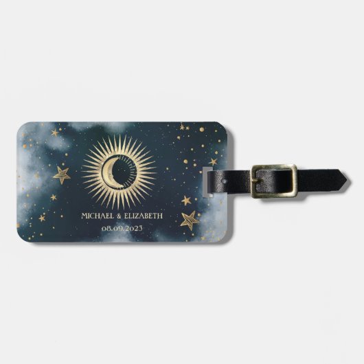 金色の太陽 月 星 夜空 ラゲッジタグ (正面横)