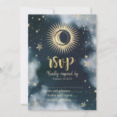 金色の太陽 月 星 夜空 RSVP 招待状 (正面)