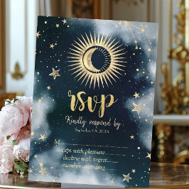 金色の太陽 月 星 夜空 RSVP 招待状