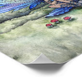 金色の妖精とユニコーンファンタジーアートウォーターカラー ポスター (角)