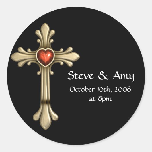 金色の宝石クロスカスタマイズ可能なシール18 ラウンドシール (正面)