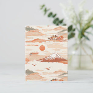 金色の富士山日の出 日本 水彩画 パターン ポストカード
