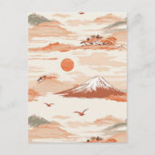 金色の富士山日の出 日本 水彩画 パターン ポストカード (正面)