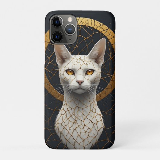 金色の幾何学的な光輪を伴う白猫の肖像 Case-Mate iPhoneケース (裏)