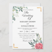 金色の幾何学的フレームを持つ結婚ほこりっぽいフローラI 招待状 (正面)