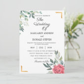 金色の幾何学的フレームを持つ結婚ほこりっぽいフローラI 招待状 (スタンド正面)