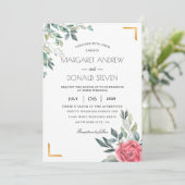 金色の幾何学的枠を持つ塵埃の多い結婚フローラ 招待状 (スタンド正面)