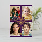 金色の弓が飾られたメリークリスマスと写真 箔シーズンカード (立ち正面)