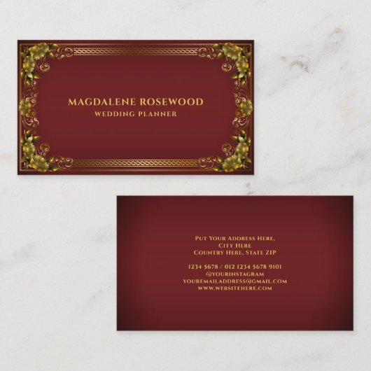 金色の彫刻された王宮の花のフレームに赤 名刺 (正面/裏面)