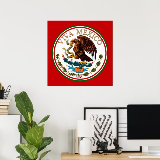 金色の文字入りメキシコ国旗アイコン Viva Mexico ポスター (ホームオフィス)