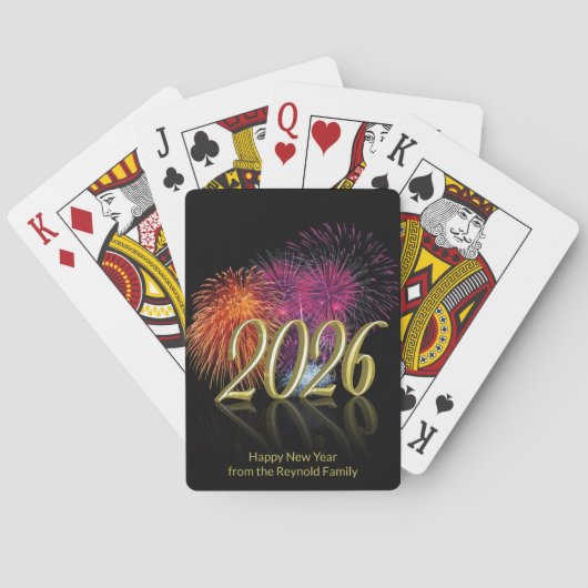 金色の新年おめでとう 2026 花火 トランプ (裏面)