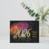 金色の新年お祝い 2026 花火 シーズンポストカード (スタンド正面)