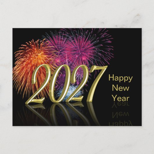 金色の新年お祝い 2027 花火 シーズンポストカード (正面)