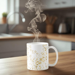 金色の星がプリントされたホワイトマグ コーヒーマグカップ