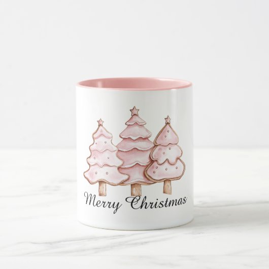 金色の星が輝くピンクのクリスマスツリー マグカップ (中央)