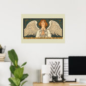 金色の星と祈るヴィンテージの宗教的天使 ポスター (ホームオフィス)