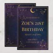 金色の星の21歳の誕生日招待状 招待状 (正面/裏面)