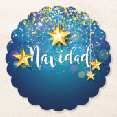 金色の星のFelize Navidadクリスマス ペーパーコースター (正面)