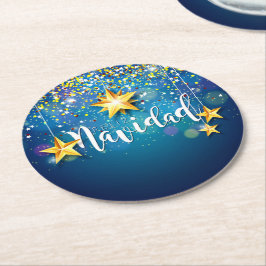 金色の星のFelize Navidadクリスマス ラウンドペーパーコースター