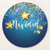 金色の星のFelize Navidadクリスマス ラウンドペーパーコースター (正面)