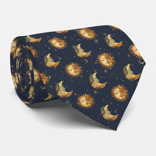 金色の星空模様 天体 太陽と月 ネクタイ (ロール)