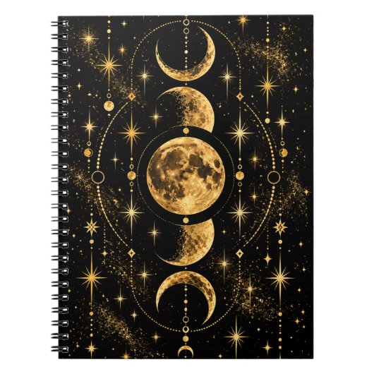 金色の月の満ち欠け 天体 ノートブック (正面)