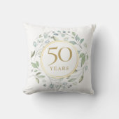 金色の月桂樹の花輪 ゴールド 50 周年記念 ウェディング クッション (正面)