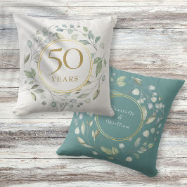金色の月桂樹の花輪 ゴールド 50 周年記念 ウェディング クッション