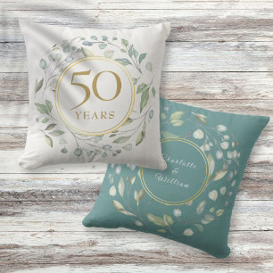 金色の月桂樹の花輪 ゴールド 50 周年記念 ウェディング クッション