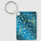 金色の水滴を持つ金のイルカ キーホルダー (正面)