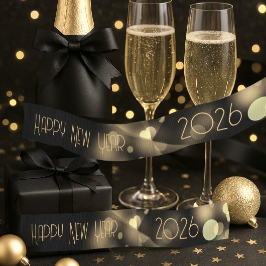 金色の泡で祝う2026年新年 グログランリボン