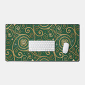 金色の渦巻きと華やかなグリーン デスクマット (キーボード&マウス)