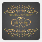 金色の渦巻き、ハートがつながった 50周年記念 スクエアシール (正面)
