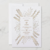 金色の牧草地の白い背景の新しい招待。 シーズンカード (正面)