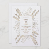 金色の牧草地の白い背景の新しい招待。 シーズンカード (正面/裏面)