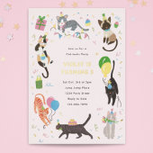 金色の猫ちゃんの誕生日パーティー 箔招待状