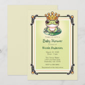 金色の王冠をかぶったプリンスのカエルのベビーシャワー招待状 招待状 (正面/裏面)