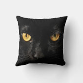 金色の目をした黒猫の顔 クッション (裏面)