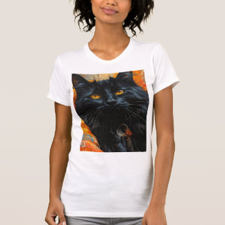 金色の瞳の真夜中の猫 Tシャツ