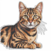 金色の瞳の縞トラ猫の肖像画 シール (正面)