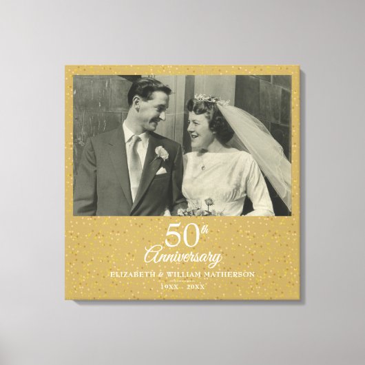 金色の紙吹雪の50回目の結婚記念日の写真 キャンバスプリント (正面)