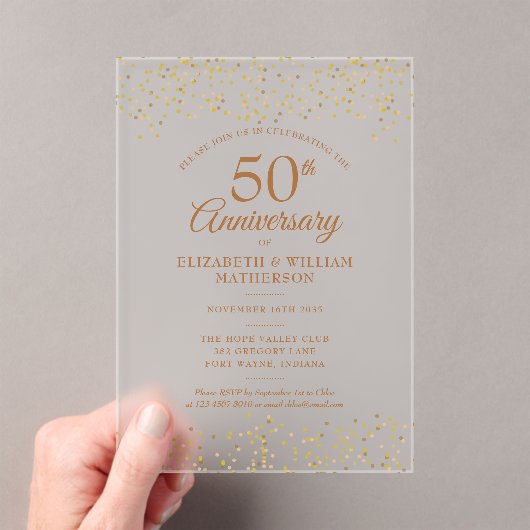 金色の紙吹雪 ゴールド 結婚50周年記念 アクリル招待状 (インサイチュ (ポータブル))