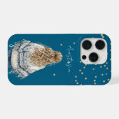 金色の紙吹雪+ブルースウェット+ブロンドの女の子 iPhoneケース (裏面横)