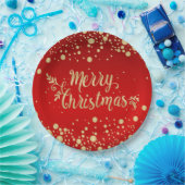 金色の紙吹雪、赤メリークリスマス ペーパープレート (パーティー)