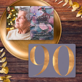 金色の紫陽花の90歳の誕生日フォト 招待状